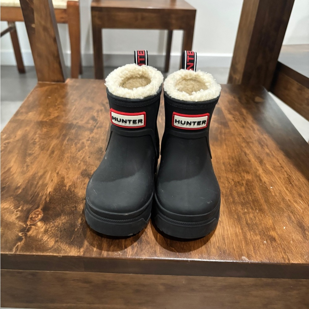Hunter Kids Black Rain Boots with Cream Lining